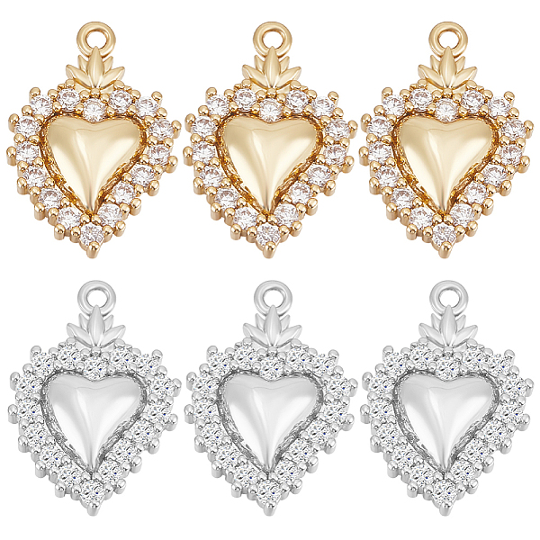 

PandaHall Beebeecraft 8Pcs 2 Colors Rack Plating Brass Micro Pave Clear Cubic Zirconia Pendants, Sacred Heart Charms, Long-Lasting Plated...
