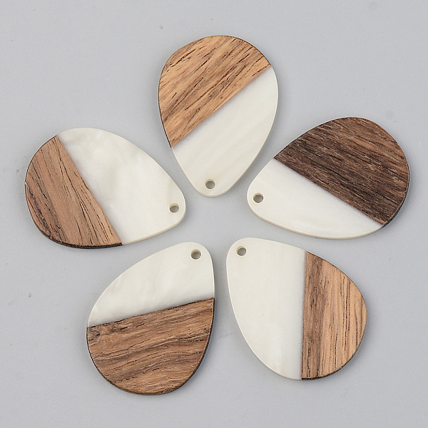 

PandaHall Opaque Resin & Walnut Wood Pendants, Teardrop, Floral White, 35.5x26x3mm, Hole: 2mm Resin+Wood Teardrop