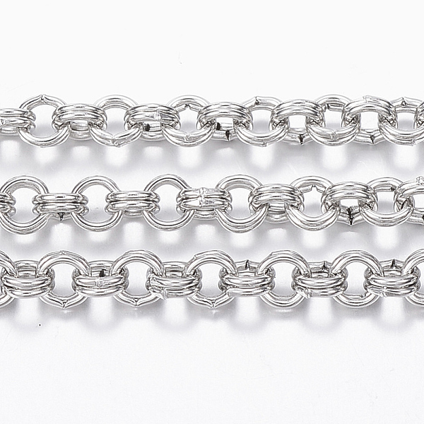 

PandaHall 304 Stainless Steel Double Seperated Round Rolo Chains, Belcher Chain, Unwelded, with Spool, Stainless Steel Color, 4x1.5mm, about...