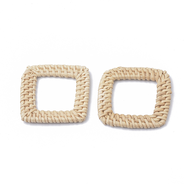 

PandaHall Handmade Reed Cane/Rattan Woven Linking Rings, For Making Straw Earrings and Necklaces, Bleach, Square Ring, Antique White..., Orange