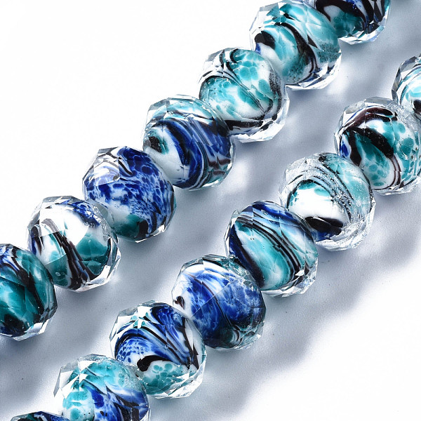 

PandaHall Handmade Lampwork Beads Strands, Inner Flower, Abacus, Faceted, Pale Turquoise, 11.5x8.5mm, Hole: 1.5mm, about 45pcs/strand, 15.16...