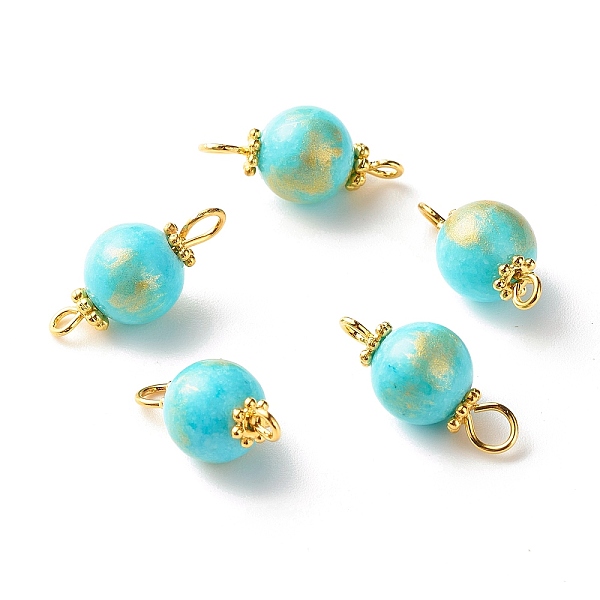 

PandaHall Natural Mashan Jade Connector Charms, Round Links with Golden Plated Alloy and Brass Findings, Turquoise, 18x8.5mm, Hole..., Green