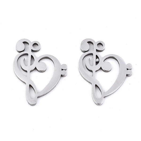 PandaHall 201 Stainless Steel Pendants, Laser Cut, Heart with Musical Note, Stainless Steel Color, 15x12x0.9mm, Hole: 1.2mm 201 Stainless...