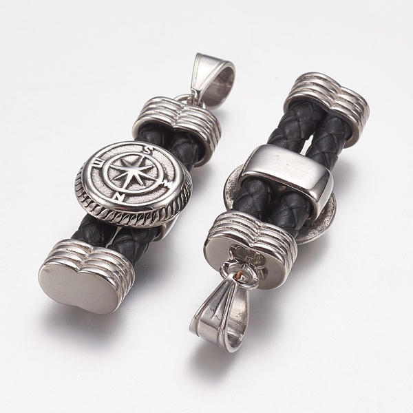 

PandaHall 304 Stainless Steel Big Pendants, with Leather Cord, Rectangle with Compass, Mixed Color, 46x17x11mm, Hole: 6x9mm Stainless..., Multicolor