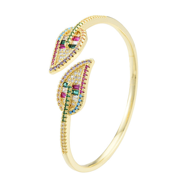 

PandaHall Cubic Zirconia Leaf Open Cuff Bangle, Real 18K Gold Plated Brass Jewelry for Women, Colorful, Inner Diameter: 2-3/8 inch(5.9cm)...