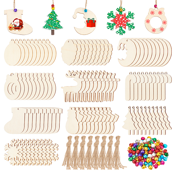 

PandaHall DIY Christmas Themed Pendant Decoration Making Kit, Including Snowflake & Wreath & Socks & Deer Wood Pendants, Hemp rope, Iron..., Multicolor