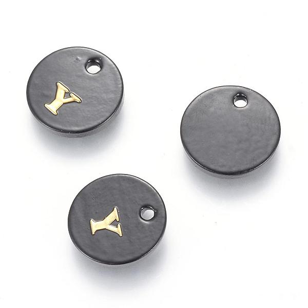 

PandaHall Freshwater Shell Charms, with Gold Blocking Letter, Dyed, Flat Round, Black, Letter.Y, 11x1.5mm, Hole: 1.5mm Freshwater Shell...