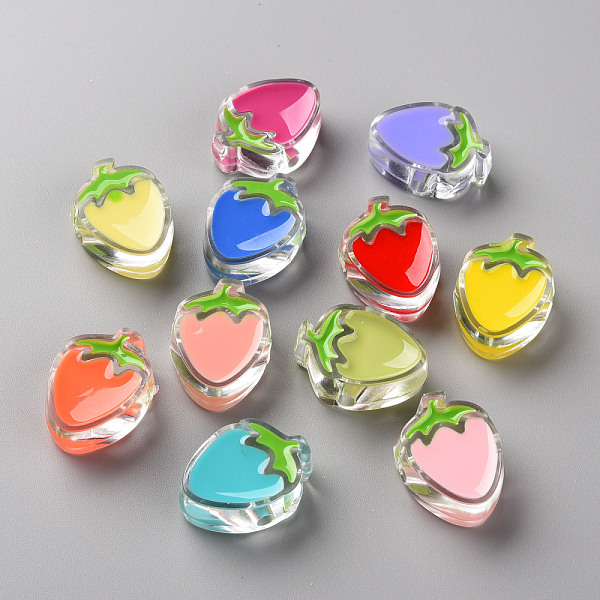 

PandaHall Transparent Enamel Acrylic Beads, Strawberry, Mixed Color, 25.5x19x9mm, Hole: 3.5mm Acrylic Fruit Multicolor
