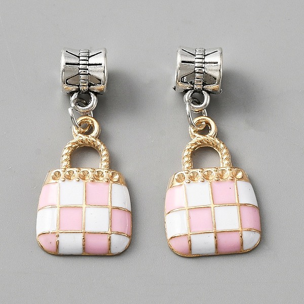 

PandaHall Alloy Enamel European Dangle Charms, Large Hole Pendants, Light Gold & Antique Silver, Bag Pattern, 21.5x13.5x3mm, Hole: 5.5mm..., White
