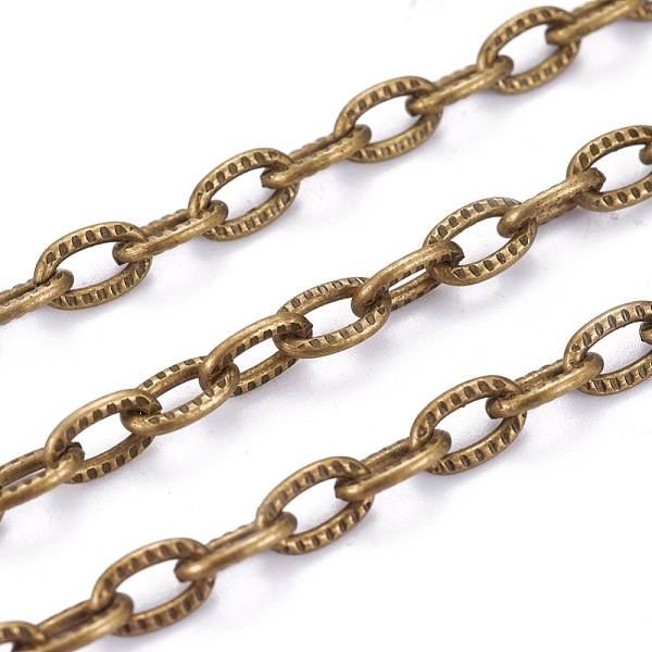 

PandaHall Iron Textured Cable Chains, Unwelded, with Spool, Antique Bronze, 7.2x4.4x1.2mm, about 328.08 Feet(100m)/roll Iron
