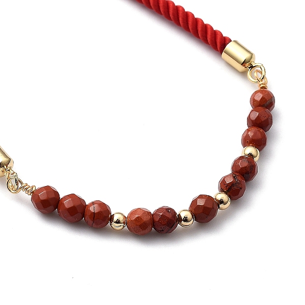 

PandaHall Adjustable Slider Bracelets, Nylon Cord Bracelets, with Natural Jasper Beads and Brass Beads, Golden, Inner Diameter: 3/4..., Red