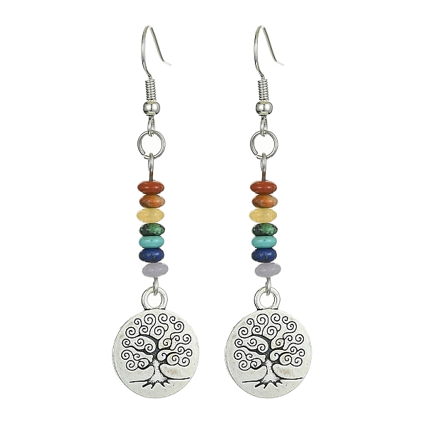 

PandaHall Alloy Tree of Life Dangle Earrings, Synthetic & Natural Mixed Gemstone Beaded Long Drop Earrings for Women, Flat Round, 62.5x15mm...