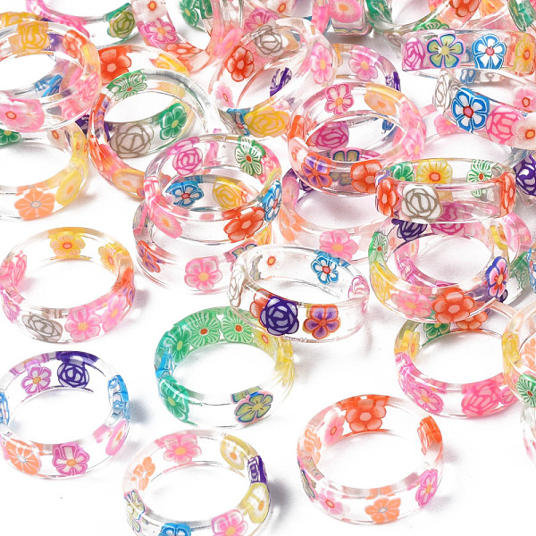 

PandaHall Transparent Resin Flower Finger Ring for Women, Mixed Color, US Size 5 3/4(16.3mm) Resin Multicolor