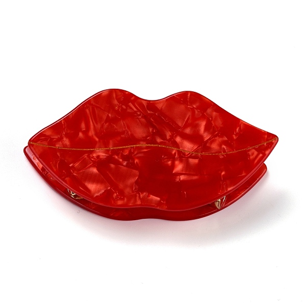 

PandaHall Cellulose Acetate(Resin) Claw Hair Clips, with Golden Iron Findings, Lip, FireBrick, 87x44x30mm Resin Red