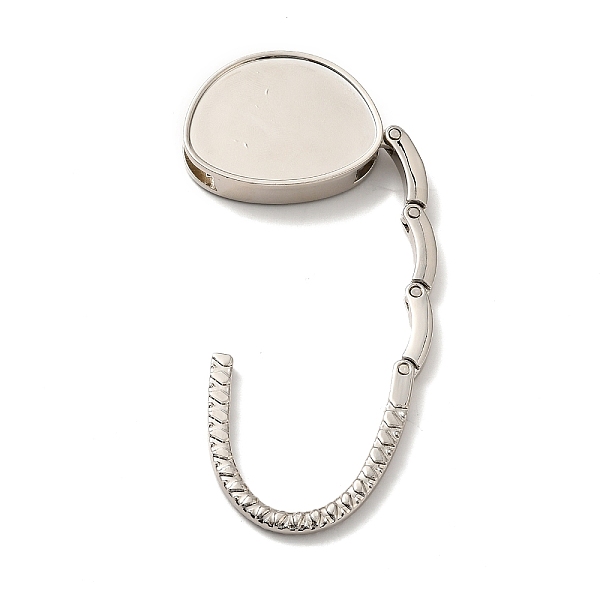 

PandaHall Zinc Alloy Bag Hangers, Foldable Purse Hooks, with Ribbed Hook & Brass Nail, Oval, Platinum, 6.3x4.5x1cm, Inner Diameter...