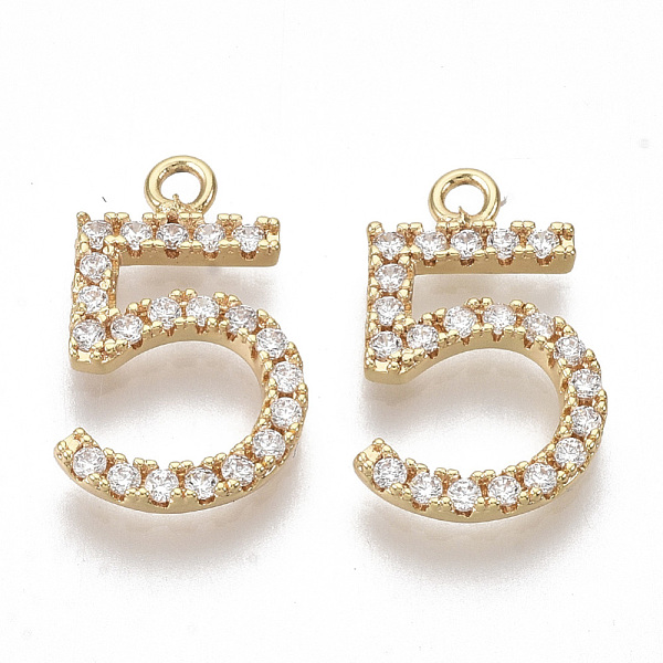 

PandaHall Brass Micro Pave Clear Cubic Zirconia Charms, Nickel Free, Number 5, Real 18K Gold Plated, 17x10.5x2mm, Hole: 1.5mm Brass+Cubic...