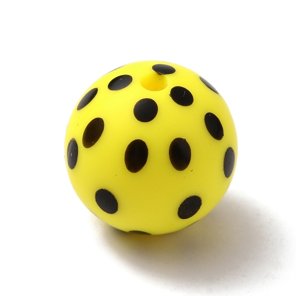 

PandaHall Food Grade Eco-Friendly Silicone Beads, Chewing Beads For Teethers, DIY Nursing Necklaces Making, Round with Polka Dot Pattern..., Yellow