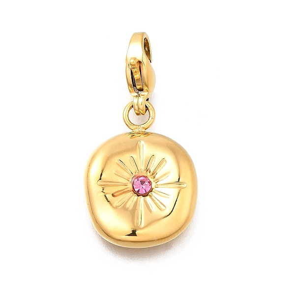 Flat Round 304 Stainless Steel Rhinestone Pendants Decoration
