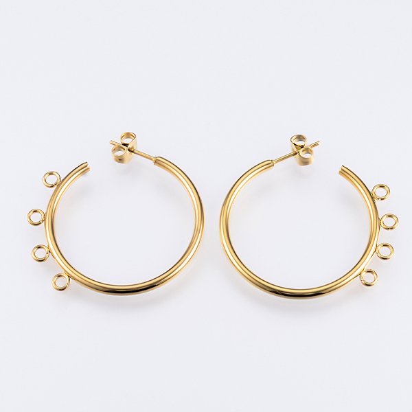 

PandaHall 304 Stainless Steel Stud Earring Findings, Half Hoop Earrings, with Loop, Golden, 32x33.5x2mm, Hole: 2mm, Pin: 0.8mm 304 Stainless...