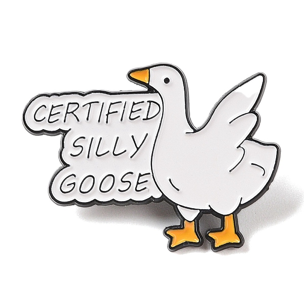 

PandaHall Black Alloy Brooches, Cartoon CERTIFIED SILLY GOOSE Enamel Pins, White, 26x35x1mm Alloy+Enamel Goose White