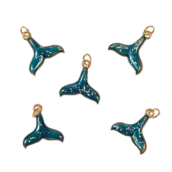 

PandaHall 5Pcs Brass Enamel Pendants, with Jump Rings, Long-Lasting Plated, Fishtail, Teal, Real 18K Gold Plated, 13.5x13x2mm, Hole: 3.5mm..., Cyan