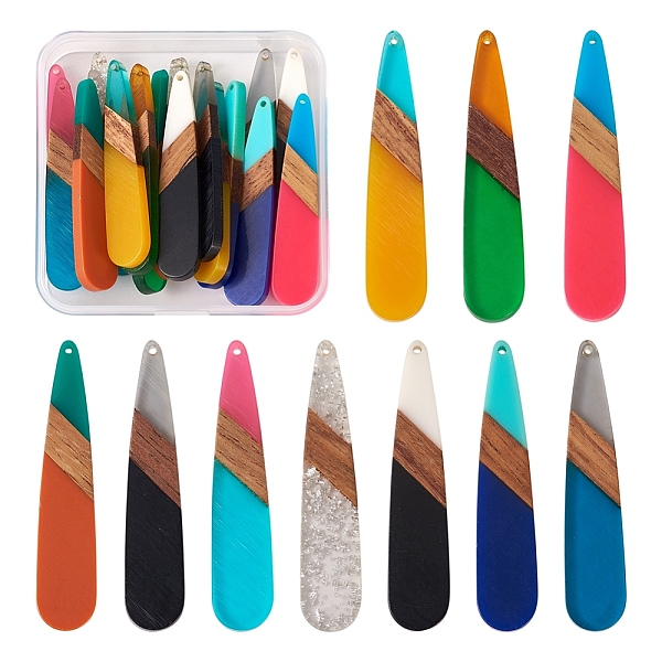 

PandaHall 20Pcs 10 Colors Resin & Walnut Wood Big Pendants, Teardrop Charms, Mixed Color, 53.5x11x3.5mm, Hole: 1.4mm, 2pcs/color Resin+Wood..., Multicolor