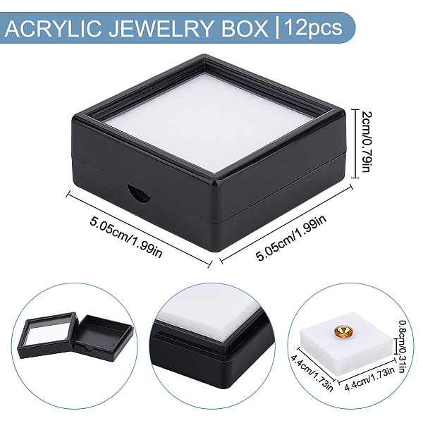 

PandaHall Acrylic Jewelry Box, with Sponge, Square, Black, 5.05x5.05x2cm Plastic Square Black