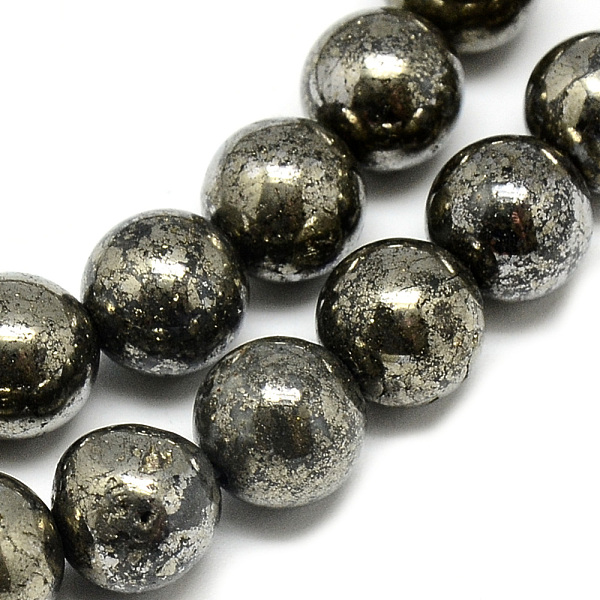

PandaHall Natural Pyrite Beads Strands, Round, Dark Slate Gray, 4mm, Hole: 1mm, about 100pcs/strand, 16.3 inch(41.4cm) Pyrite Round Gray