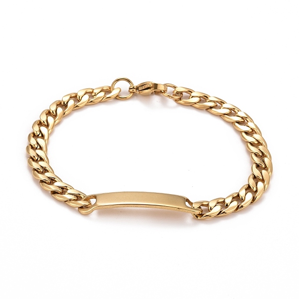 

PandaHall Vacuum Plating 304 Stainless Steel Rectangle Link Bracelet with Curb chains for Men Women, Golden, 8-3/8 inch(21.2cm) 304...