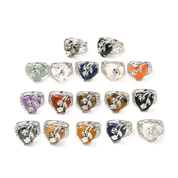 

PandaHall Natural & Synthetic Gemstone Adjustable Rings, Platinum Tone Heart with Flower Brass Rings for Women, Cadmium Free & Lead Free, US...