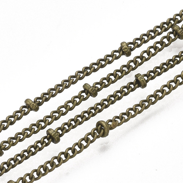 

PandaHall Brass Coated Iron Curb Chain Necklace Making, with Beads and Lobster Claw Clasps, Antique Bronze, 32 inch(81.5cm) Iron