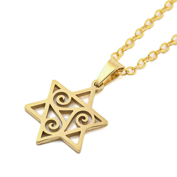 

PandaHall 201 Stainless Steel Pendant Necklaces, Cable Chain Necklaces, Star of David with Triskele Triskelion, Real 18K Gold Plated, 20.08...