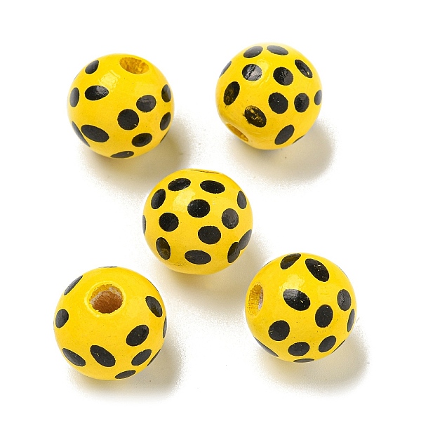 

PandaHall Printed Wood European Beads, Round with Dot Pattern, Gold, 15.5~16mm, Hole: 4~4.5mm Wood Round Gold