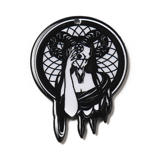 

PandaHall Printed Acrylic Pendants, Hecate with Ram Skull Charm, Black, 43.3x33x2.6mm, Hole: 1.9mm Acrylic Flat Round Black