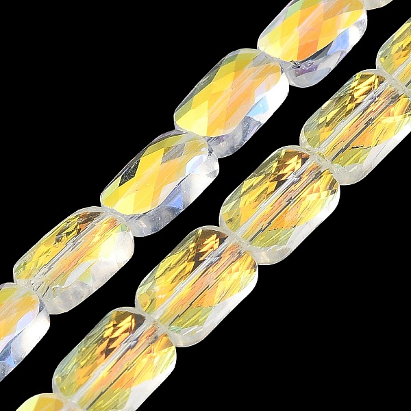 

PandaHall Transparent Electroplate Glass Beads Strands, Rainbow Plated, Faceted, Rectangle, Clear AB, 9x6x4mm, Hole: 1.2mm, about..., White