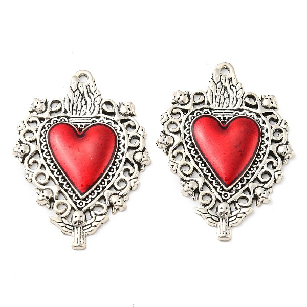 

PandaHall Alloy Enamel Pendants, Cadmium Free & Lead Free, Heart Charm, Antique Silver, 41x29.5x3mm, Hole: 1.6mm Alloy+Enamel Heart Red