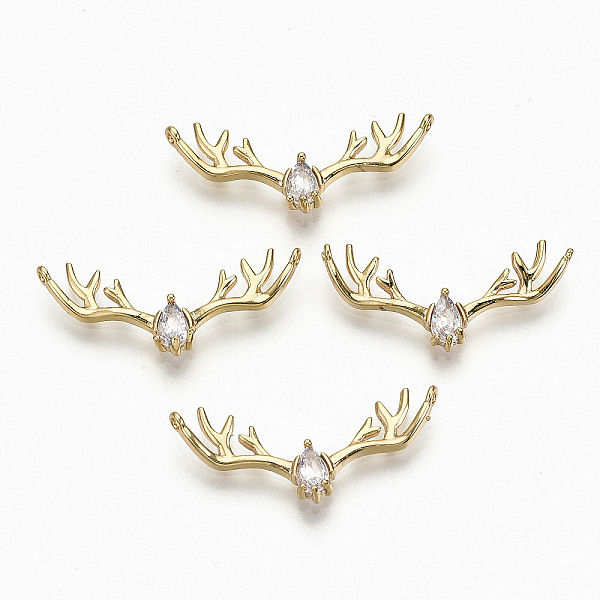 

PandaHall Brass Micro Pave Clear Cubic Zirconia Pendants, Nickel Free, Deer Antler, Real 18K Gold Plated, 25.5x11.5x3mm, Hole: 0.8mm...