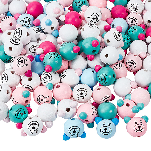 

PandaHall Animal Theme Wood European Beads, Large Hole Beads, Mixed Color, Bear, 27x27x25mm, Hole: 5.5mm Wood Bear Multicolor