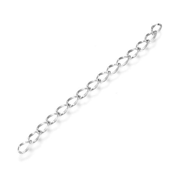 

PandaHall 304 Stainless Steel Chain Extender, Dapped Curb Chain, Stainless Steel Color, 45~52mm, Link: 4.5x2.5x0.5mm 304 Stainless Steel