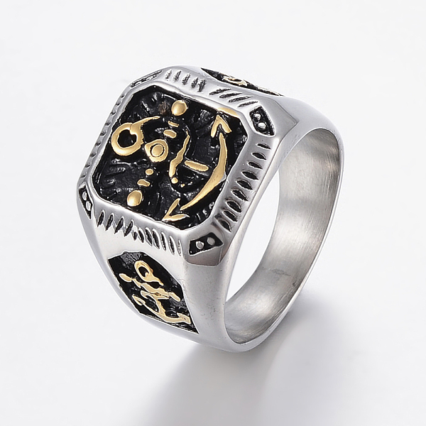 

PandaHall 304 Stainless Steel Signet Rings for Men, Wide Band Finger Rings, Square with Anchor, Antique Silver & Antique Golden, US Size...