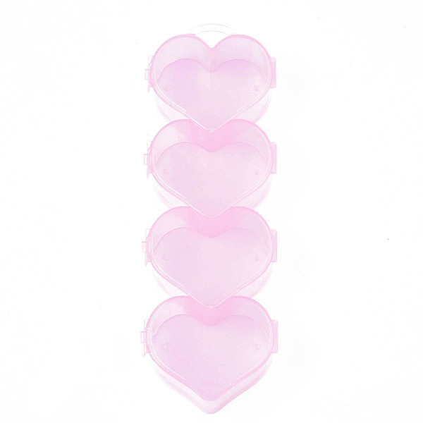PandaHall Heart Polypropylene(PP) Bead Storage Container, with Hinged Lid, for Jewelry Small Accessories, Pearl Pink, 190x64x29mm, Hole...