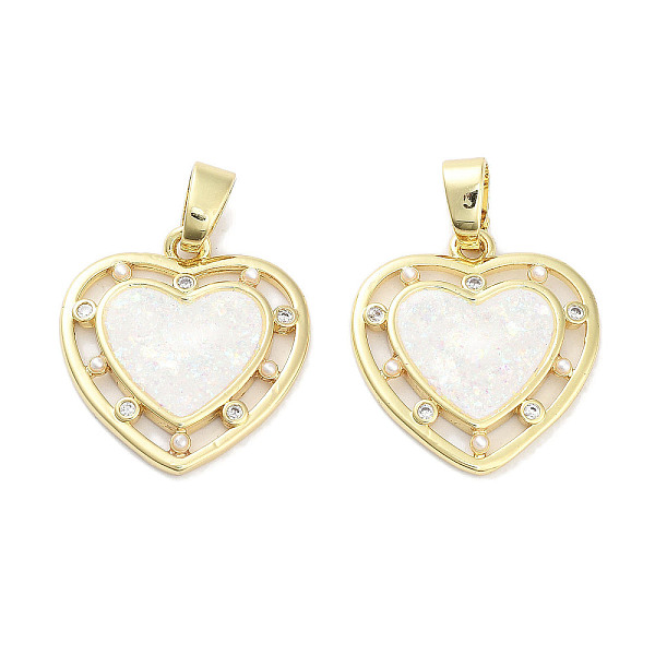 

PandaHall Brass Micro Pave Clear Cubic Zirconia Pendants, with Synthetic Opal and ABS Plastic Pearl, Real 18K Gold Plated, Heart Charms..., White