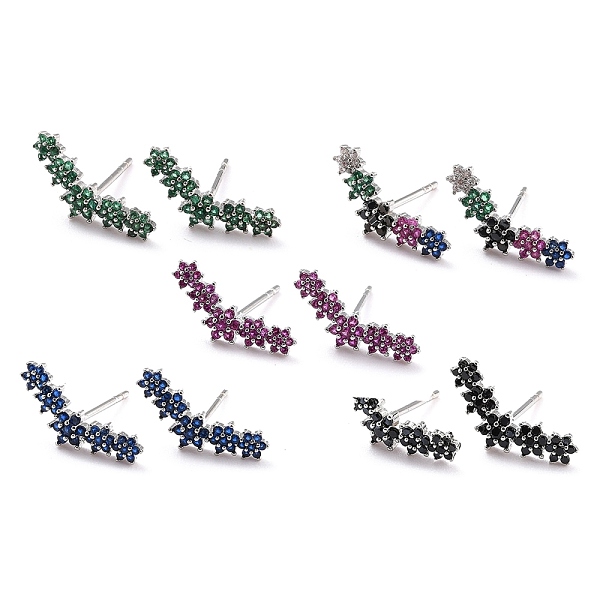 

PandaHall Flower Sparkling Cubic Zirconia Stud Earrings for Her, Platinum Brass Micro Pave Cubic Zirconia Earrings, Mixed Color..., Multicolor