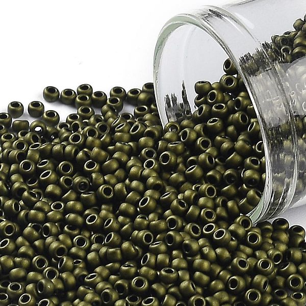 

PandaHall TOHO Round Seed Beads, Japanese Seed Beads, (617) Matte Color Dark Olive, 11/0, 2.2mm, Hole: 0.8mm, about 1110pcs/10g Glass Green