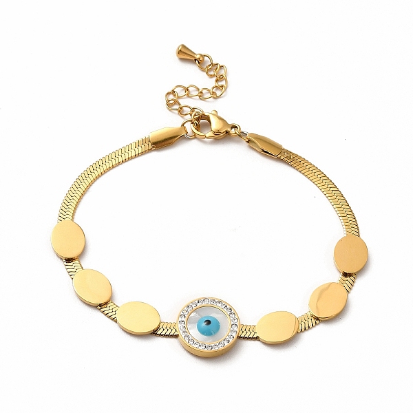 

PandaHall Ion Plating(IP) 304 Stainless Steel Snake Chain Bracelets, Rhinestone & Shell Enamel Evil Eye Link Bracelets for Women, Golden...