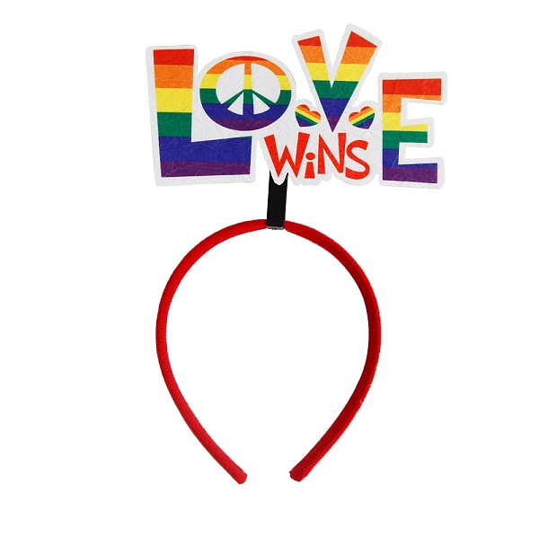 

PandaHall Pride Rainbow Word Love Wins Plastic & Non-woven Fabrics Hair Band, Hair Accessories for Women Girl, Word, 245x155mm Plastic Word
