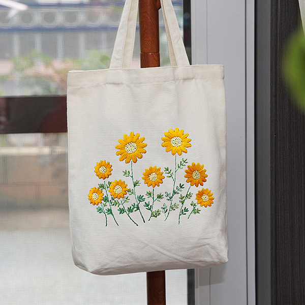 

PandaHall DIY Sunflower Pattern Tote Bag Embroidery Kit, including Embroidery Needles & Thread, Cotton Fabric, Plastic Embroidery Hoop..., White