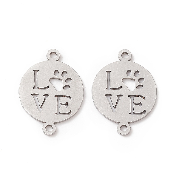 

PandaHall 201 Stainless Steel Connector Charms, Flat Round Links with Dog Claw & Word Love Pattern, Stainless Steel Color, 22x16x1mm, Hole...