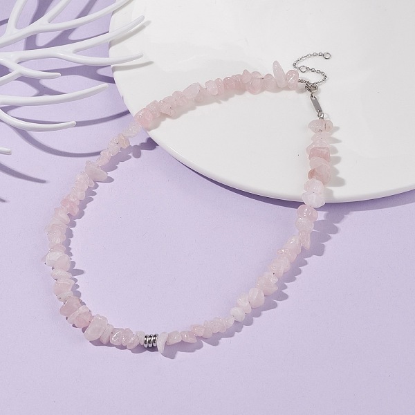 

PandaHall Natural Rose Quartz Chip Beaded Necklace, Gemstone Jewelry for Women, Platinum, 16.14 inch(41cm) Rose Quartz