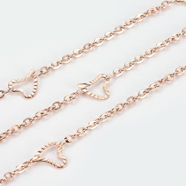 

PandaHall Ion Plating(IP) 304 Stainless Steel Cable Chains, with Heart Links, Soldered, with Spool, Flat Oval, Rose Gold, 2.5x2x1mm, about...